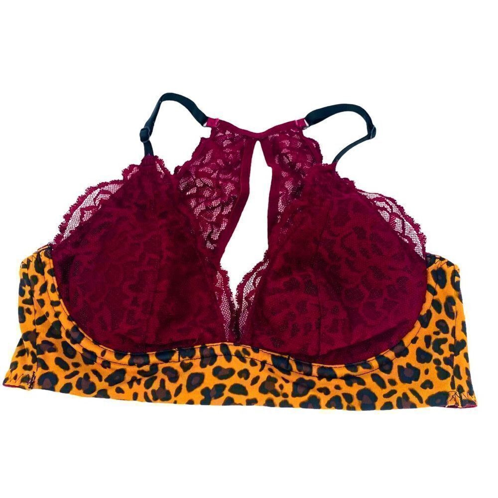 Victoria’s Secret burgundy and tan animal print lace racer back size small